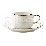Чашка чайная 210мл d8,2см h6,5см штабелир., цв. белый, коричневый край «RETRO» Bonna (кр6) фарфор Ba