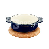 Сковорода на деревянной подставке d11см чугун, эмалированная, цв.синий LAVA