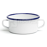 Чашка бульонная с ручками 310мл эмалированный металл d10см h5,5см, цв.белый/синий Comas