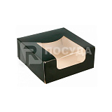 Коробка 10х10 см, Н=4 см, бумажная, для суши, макарон и др. с окном, черная, Garcia de Pou
