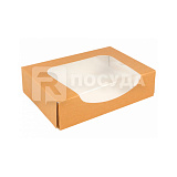 Коробка 17,5х12 см, Н=4,5 с, бумажная, для суши, макарон и др. с окном, натуральный цв., Garcia de P