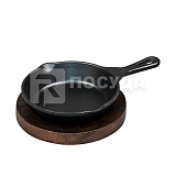 Сковородка D=12,4 см, H=2,5 см, алюминиевая, для подачи на деревянной подставке, черная, P.L.Proff C
