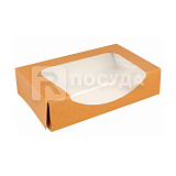 Коробка 20х12 см, Н=4,5 см, бумажная, для суши, макарон и др. с окном, натуральный цв., Garcia de Po